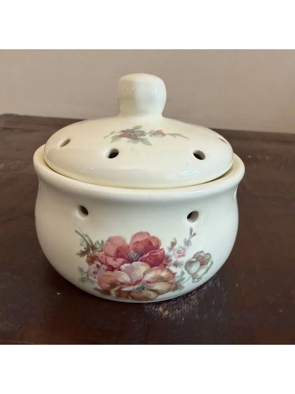 Vintage Athena California Floral Potpourri Bowl Vented Lid Cottagecore Decor